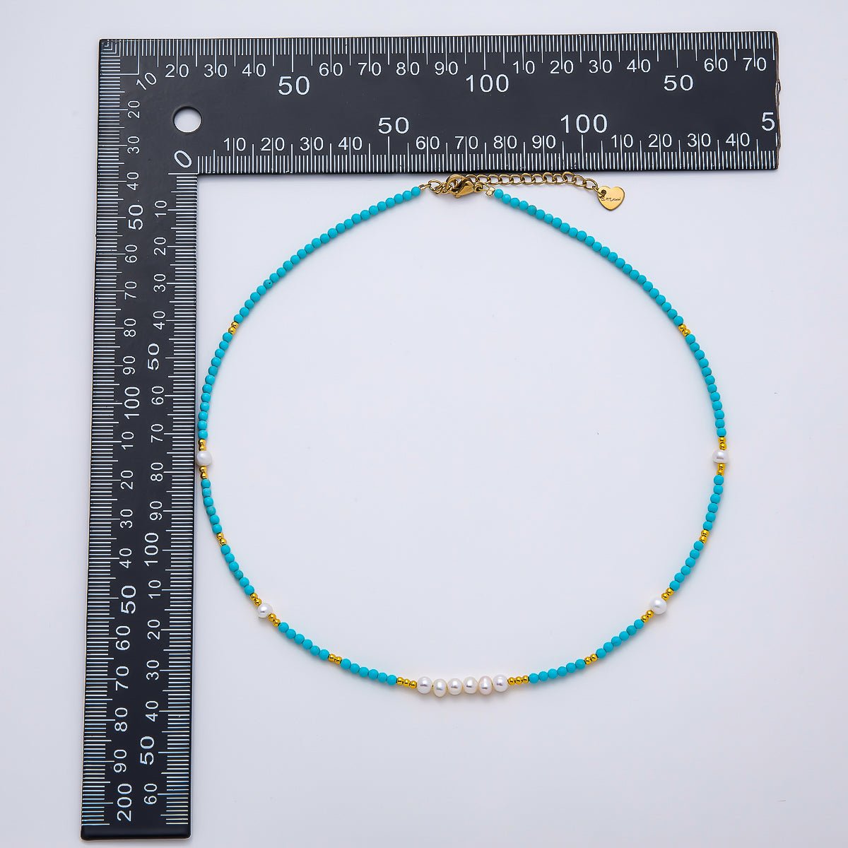 Handmade Stainless Steel 2.5mm Blue Turquoise Shell Pearl Bead Gemstone Chain 16 Inch Necklace | WA-04654