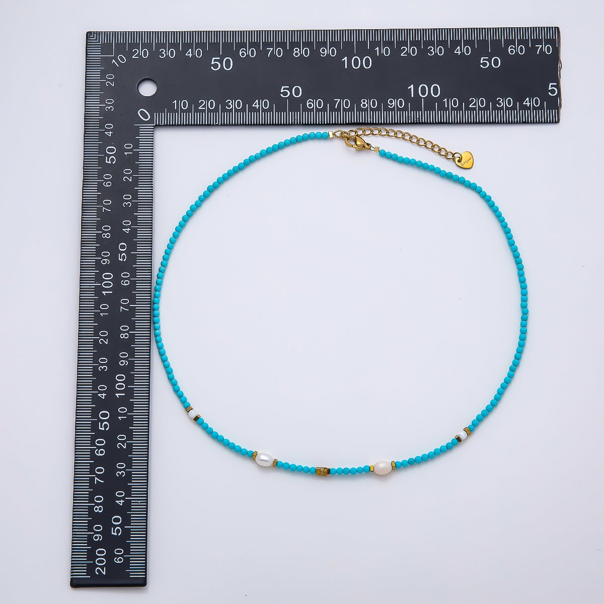 Handmade Stainless Steel 2.5mm Shell Pearl Turquoise Gemstone Chain 16 Inch Necklace | WA-04651