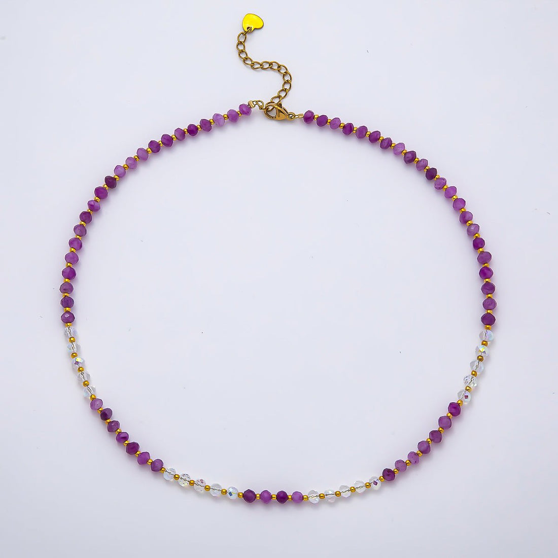 Handmade Stainless Steel 2mm AB Amethyst Gemstone Chain 16 Inch Necklace | WA-04640
