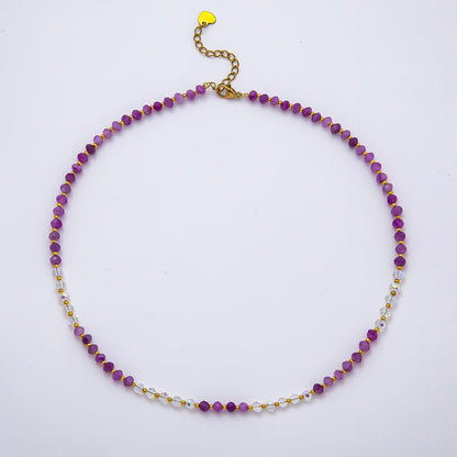 Handmade Stainless Steel 2mm AB Amethyst Gemstone Chain 16 Inch Necklace | WA-04640