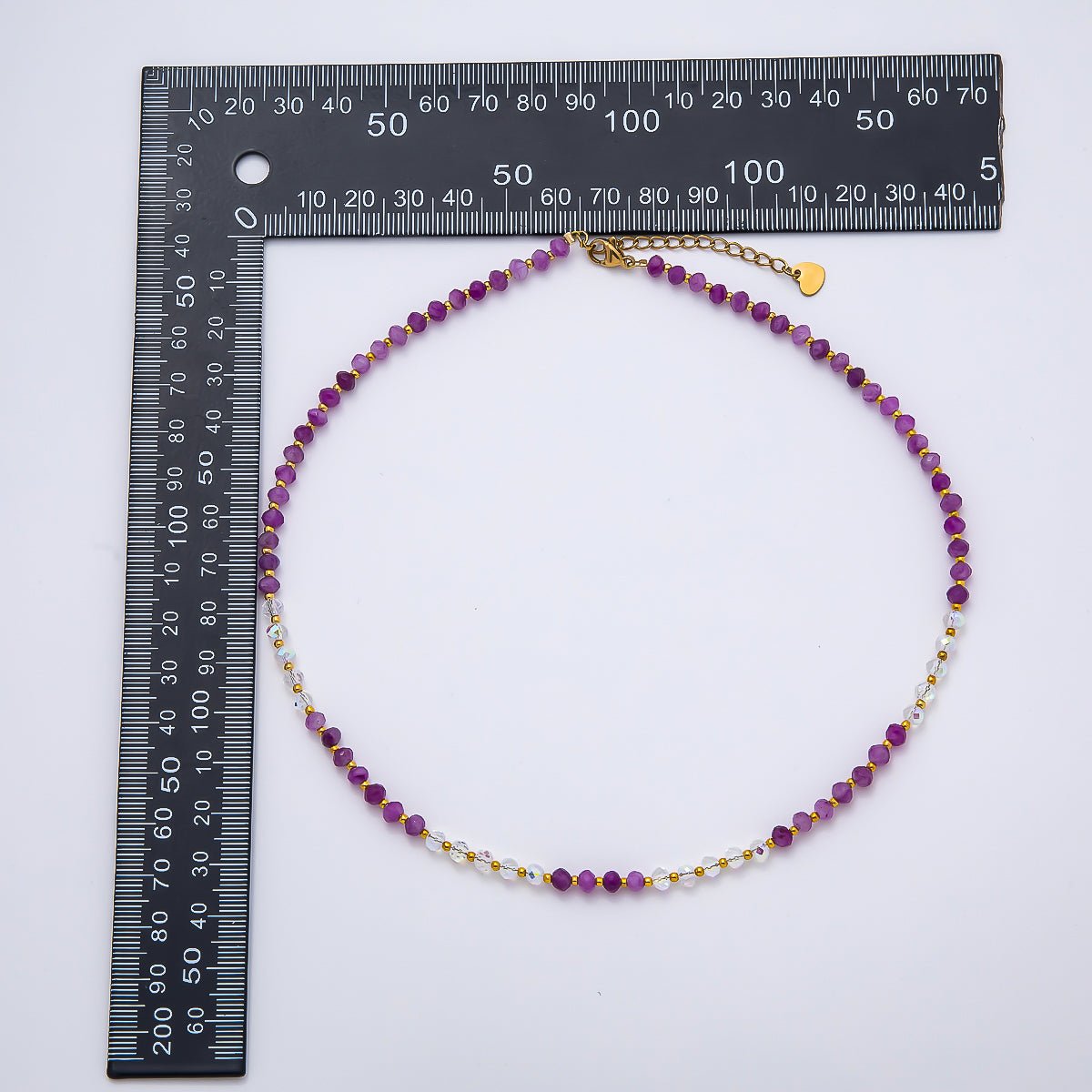 Handmade Stainless Steel 2mm AB Amethyst Gemstone Chain 16 Inch Necklace | WA-04640