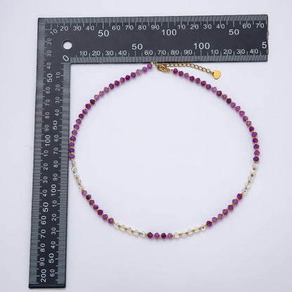 Handmade Stainless Steel 2mm AB Amethyst Gemstone Chain 16 Inch Necklace | WA-04640