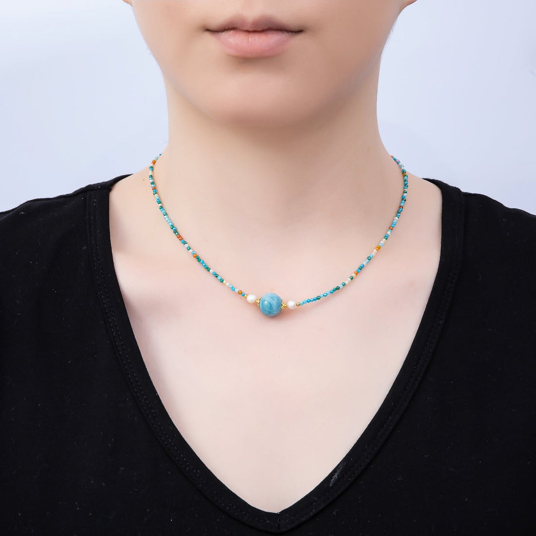 Handmade Stainless Steel 2mm Amazonite Gemstone Chain 16 Inch Necklace | WA-04639