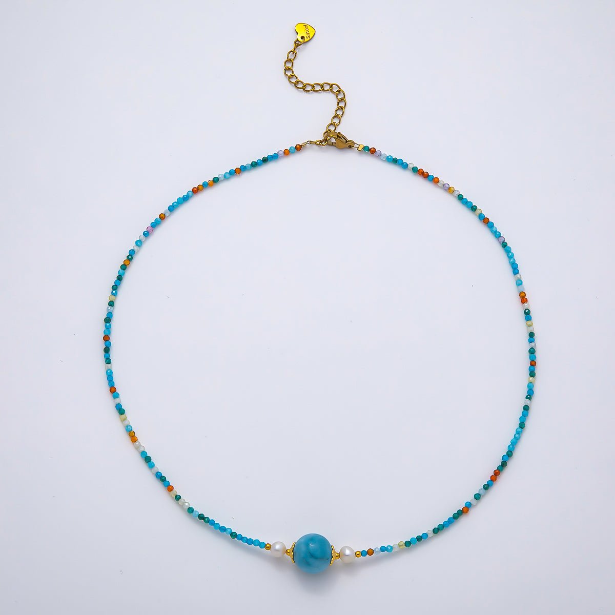 Handmade Stainless Steel 2mm Amazonite Gemstone Chain 16 Inch Necklace | WA-04639