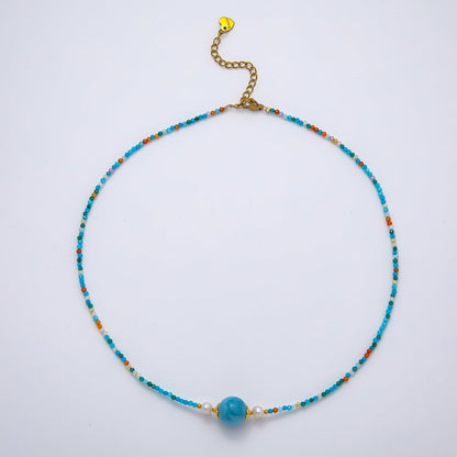 Handmade Stainless Steel 2mm Amazonite Gemstone Chain 16 Inch Necklace | WA-04639