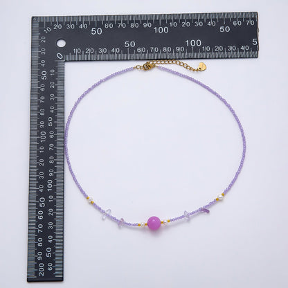 Handmade Stainless Steel 2mm Amethyst Gemstone Chain 16 Inch Necklace | WA-04638