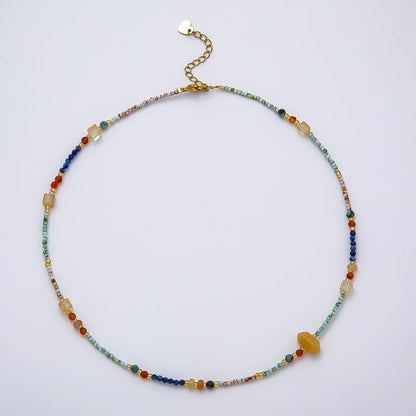 Handmade Stainless Steel 2mm Beach Amazonite Citrine Lapis Lazuli Gemstone Chain 15.5 Inch Necklace | WA-04656