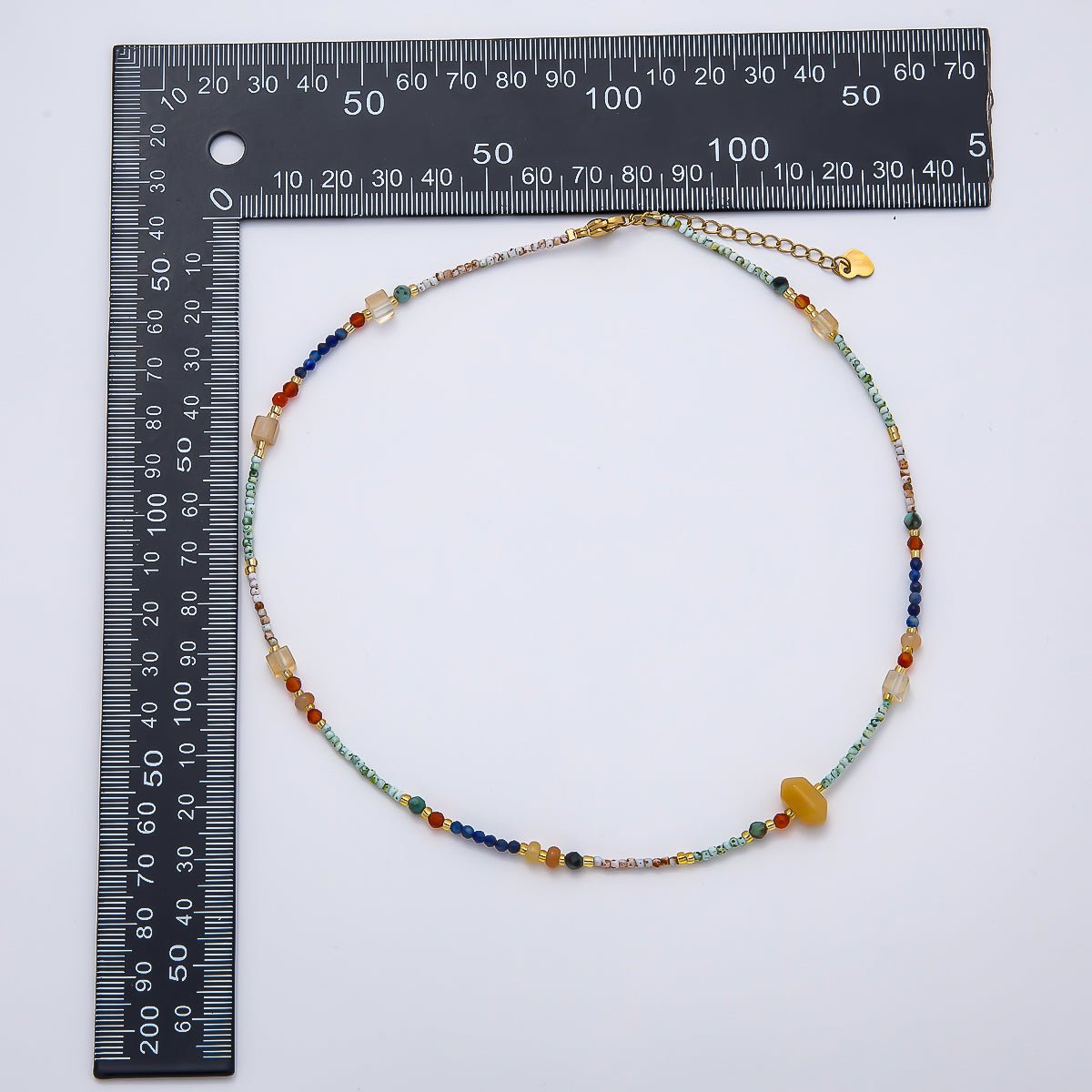 Handmade Stainless Steel 2mm Beach Amazonite Citrine Lapis Lazuli Gemstone Chain 15.5 Inch Necklace | WA-04656