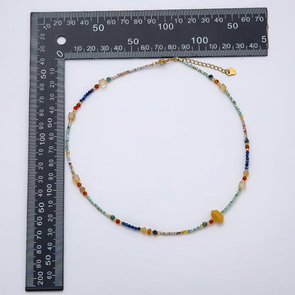 Handmade Stainless Steel 2mm Beach Amazonite Citrine Lapis Lazuli Gemstone Chain 15.5 Inch Necklace | WA-04656