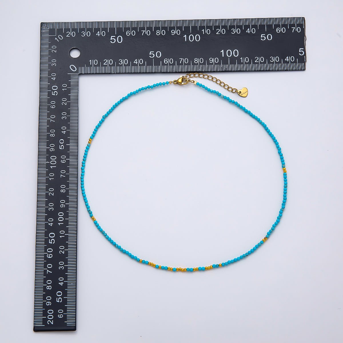 Handmade Stainless Steel 2mm Blue Turquoise Bead Multifaceted Gemstone Chain 15.5 Inch Necklace | WA-04652