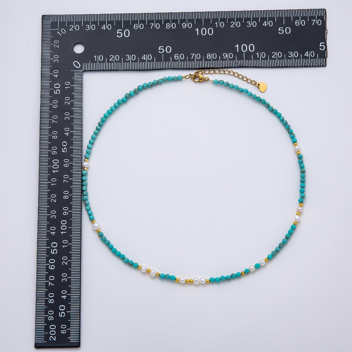 Handmade Stainless Steel 2mm Blue Turquoise Shell Pearl Gemstone Chain 16 Inch Necklace | WA-04650