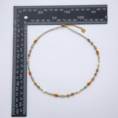 Handmade Stainless Steel 2mm Earth Tone Agate Gemstone Chain 16 Inch Necklace | WA-04641