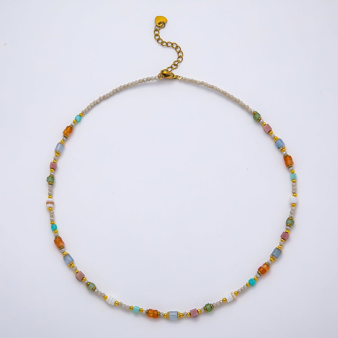 Handmade Stainless Steel 2mm Earth Tone Agate Gemstone Chain 16 Inch Necklace | WA-04641