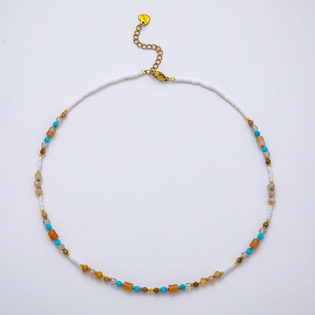 Handmade Stainless Steel 2mm Earth Tone Turquoise Citrine Gemstone Chain 15.5 Inch Necklace | WA-04648