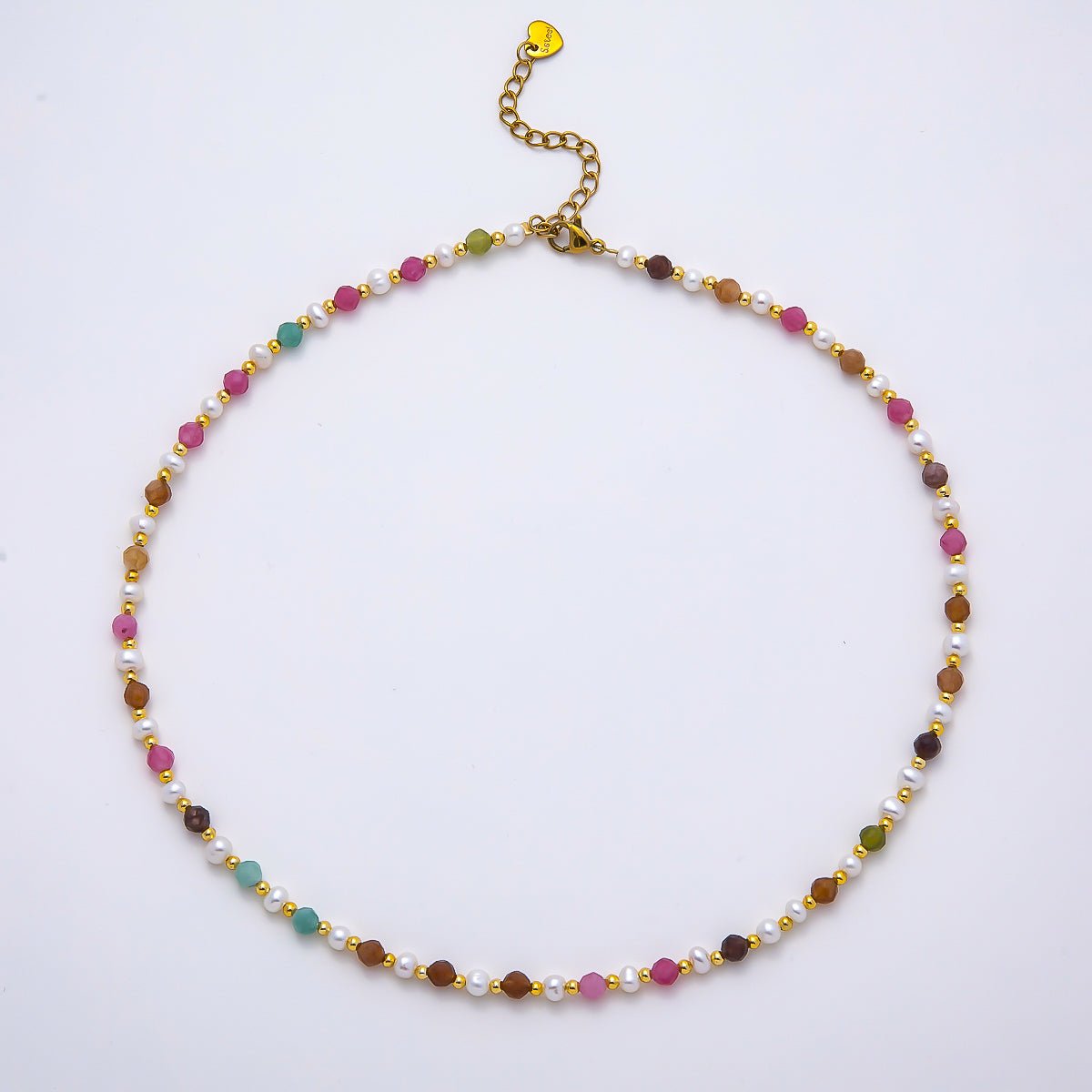 Handmade Stainless Steel 2mm Multifaceted Multicolor Gemstone Chain 16 Inch Necklace | WA-04642