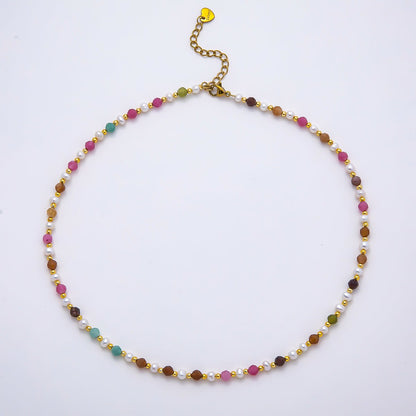 Handmade Stainless Steel 2mm Multifaceted Multicolor Gemstone Chain 16 Inch Necklace | WA-04642