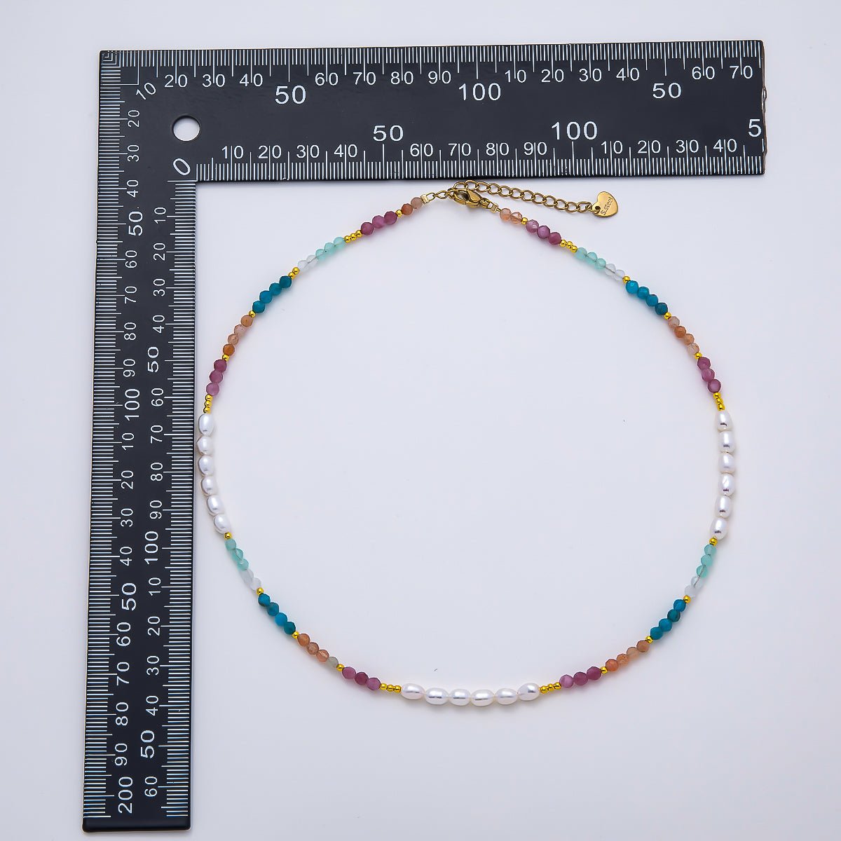 Handmade Stainless Steel 2mm Shell Pearl Multicolor Gemstone Chain 16 Inch Necklace | WA-04646