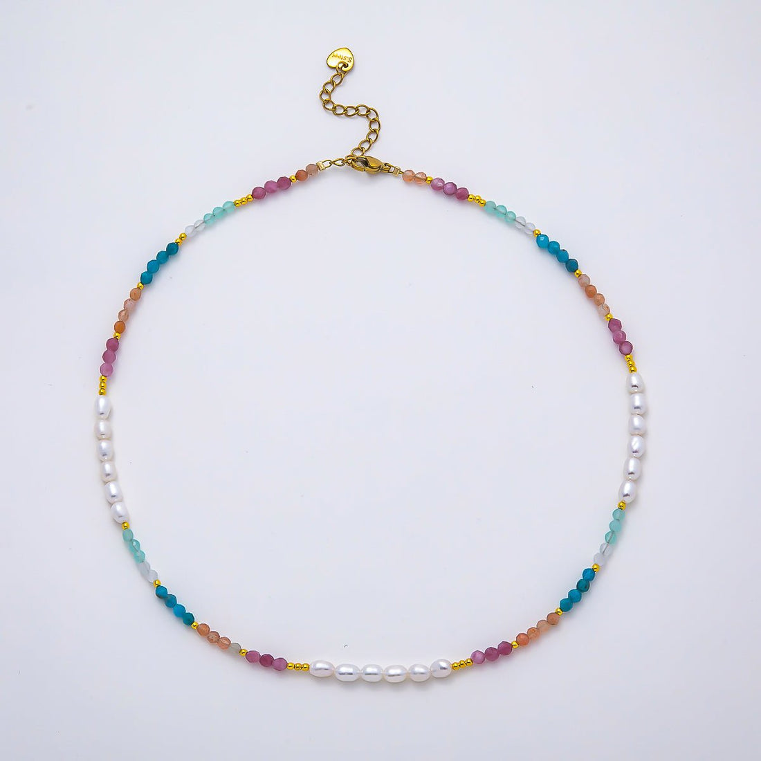 Handmade Stainless Steel 2mm Shell Pearl Multicolor Gemstone Chain 16 Inch Necklace | WA-04646