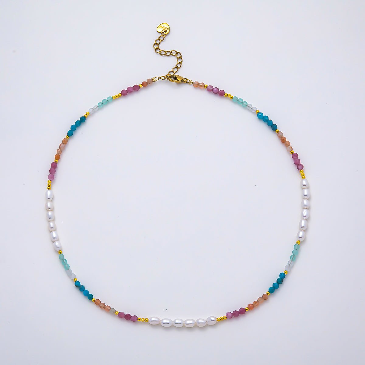 Handmade Stainless Steel 2mm Shell Pearl Multicolor Gemstone Chain 16 Inch Necklace | WA-04646