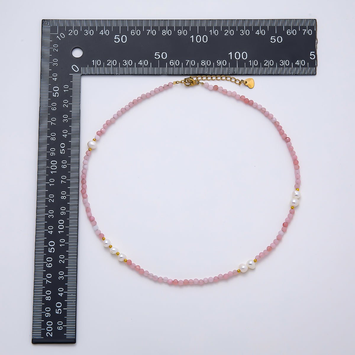 Handmade Stainless Steel 2mm Shell Pearl Rose Quartz Gemstone Chain 16 Inch Necklace | WA-04643