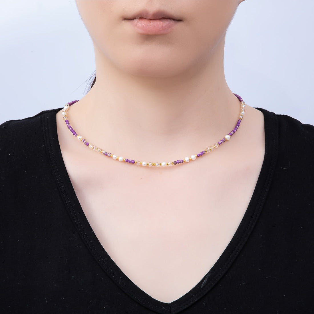 Handmade Stainless Steel 3mm Purple Amethyst AB Gemstone Chain 16 Inch Necklace | WA-04647