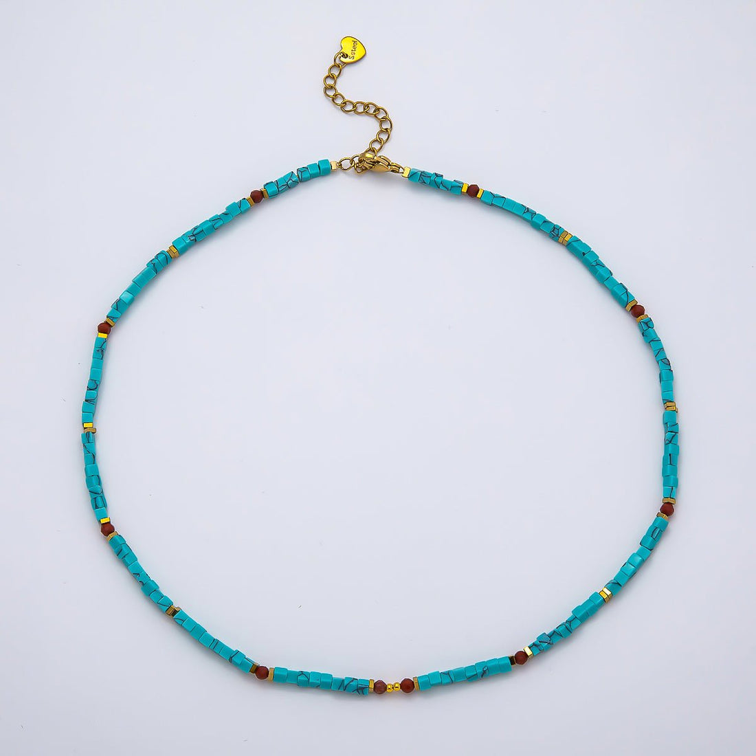 Handmade Stainless Steel 3mm Red Carnelian Turquoise Gemstone Chain 16 Inch Necklace | WA-04637