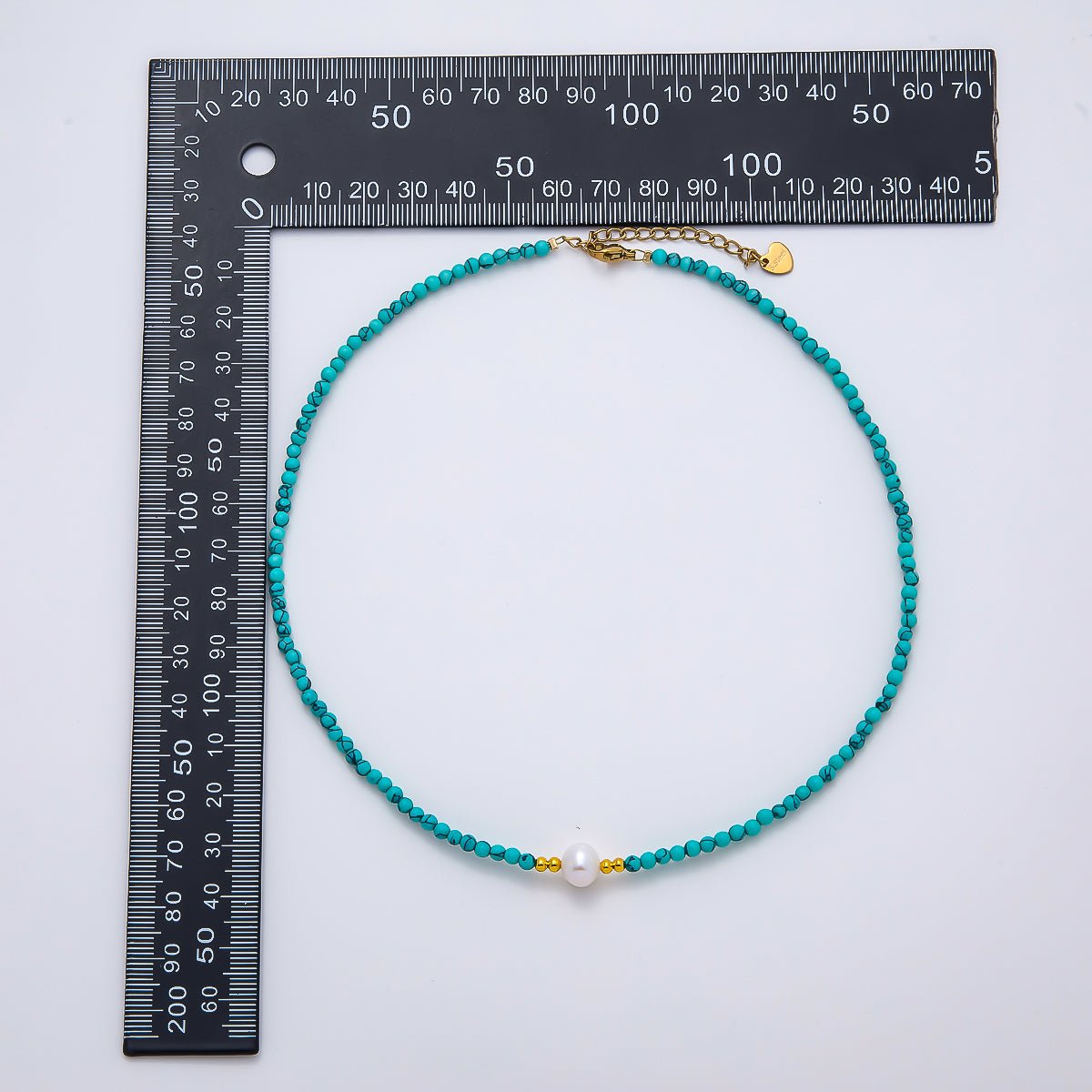 Handmade Stainless Steel 3mm Shell Pearl Blue Turquoise Gemstone Chain 15.5 Inch Necklace | WA-04644