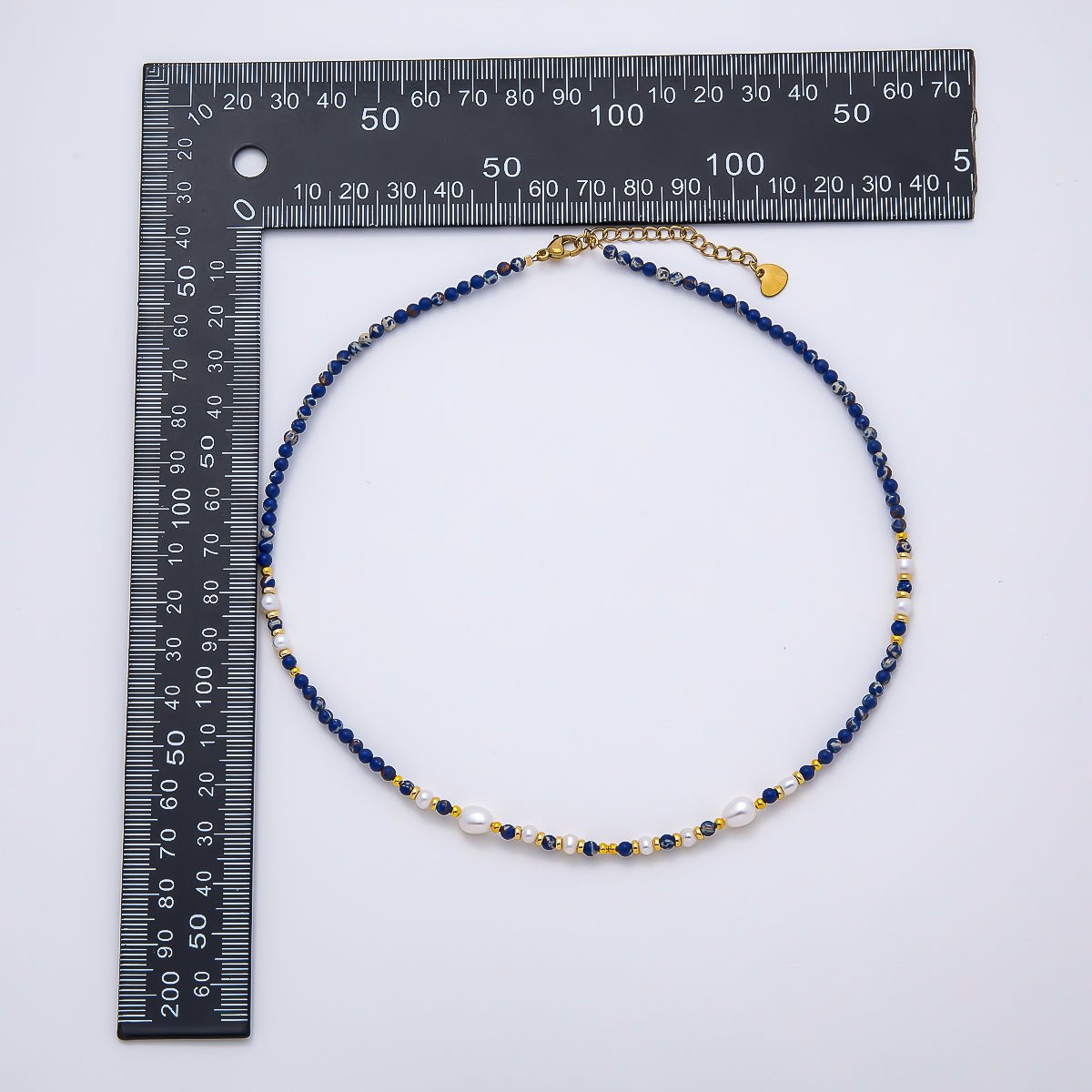 Handmade Stainless Steel 3mm Shell Pearl Lapis Lazuli Gemstone Chain 16 Inch Necklace | WA-04649