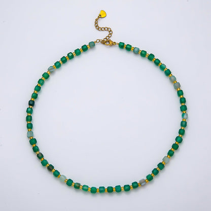 Handmade Stainless Steel 3mm Square Gemstone Chain 16 Inch Necklace | WA-04657 ~ WA-04663