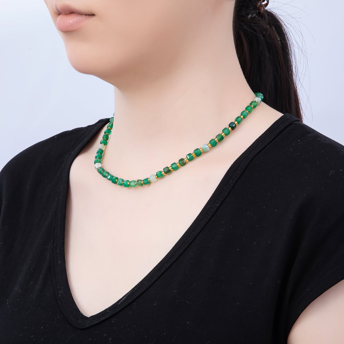 Handmade Stainless Steel 3mm Square Gemstone Chain 16 Inch Necklace | WA-04657 ~ WA-04663