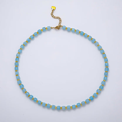 Handmade Stainless Steel 3mm Square Gemstone Chain 16 Inch Necklace | WA-04657 ~ WA-04663