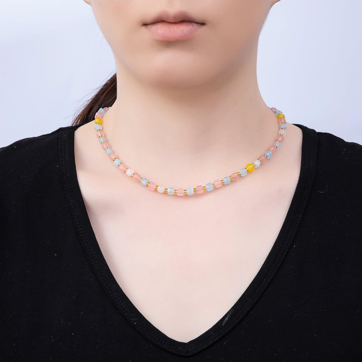 Handmade Stainless Steel 3mm Square Gemstone Chain 16 Inch Necklace | WA-04657 ~ WA-04663