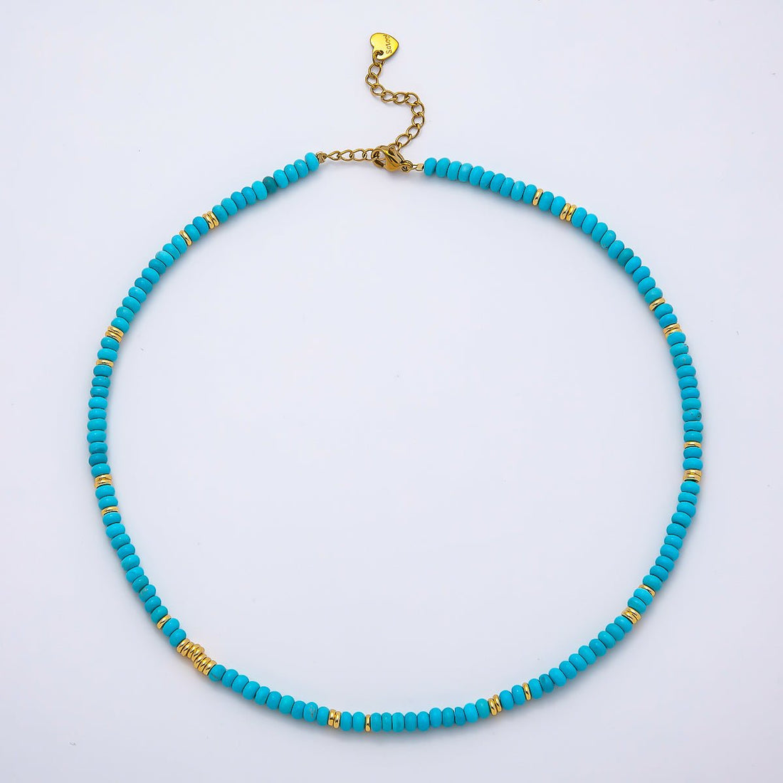 Handmade Stainless Steel 4.5mm Turquoise Rondelle Bead Gemstone Chain 16 Inch Necklace | WA-04655