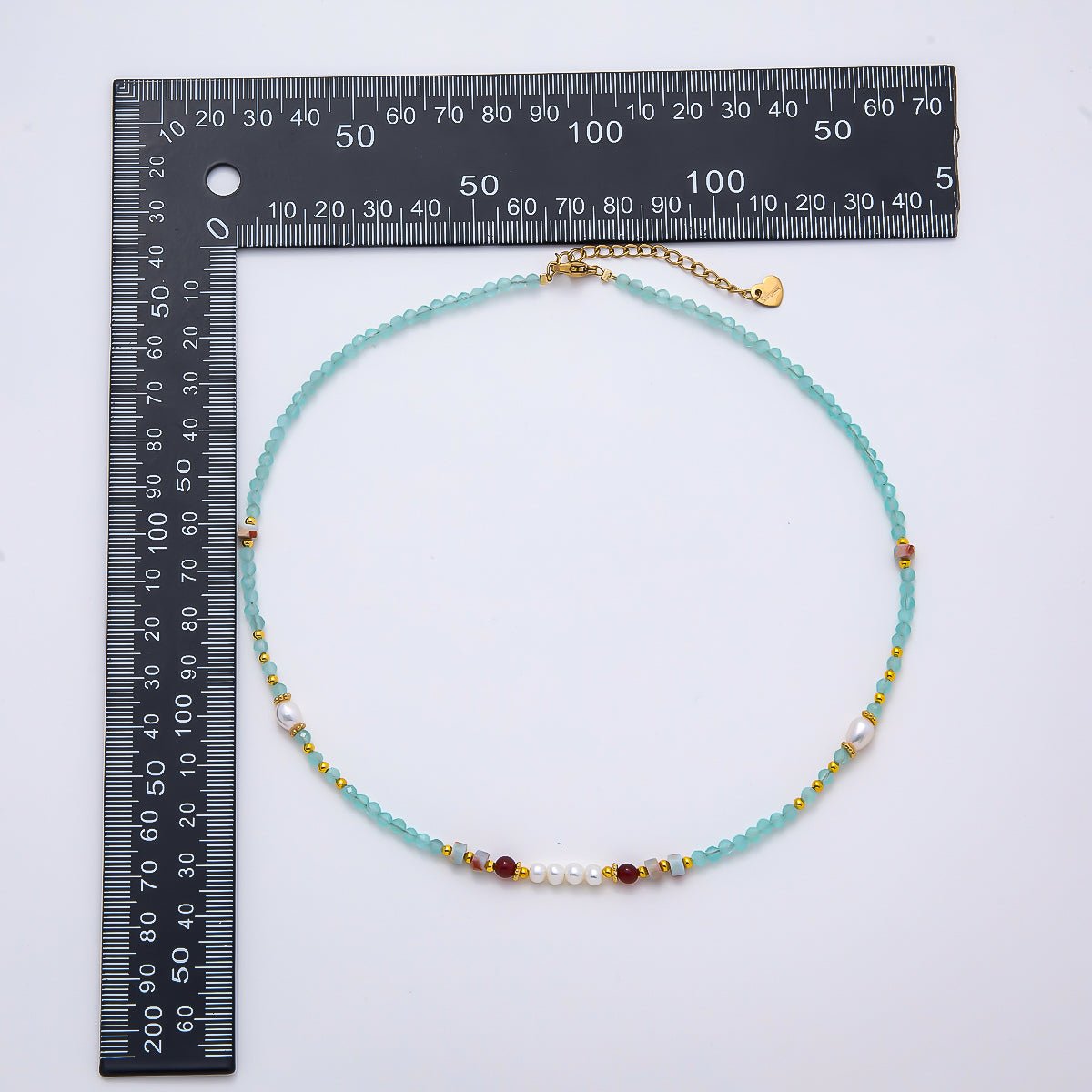 Handmade Stainless Steel 4mm Blue Aquamarine Shell Pearl Gemstone Chain 16 Inch Necklace | WA-04645