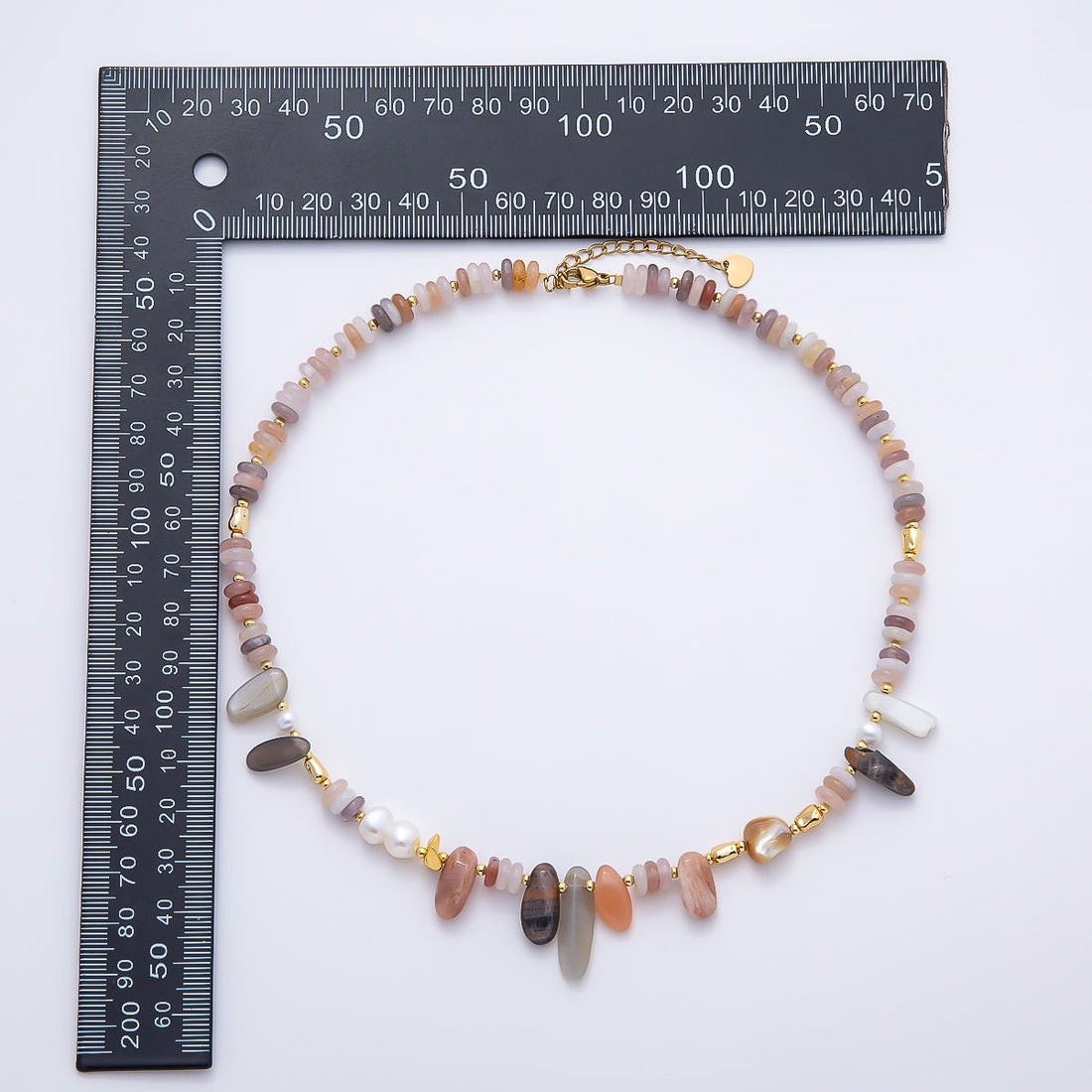 Handmade Stainless Steel 4.2mm Pink Rhodolite Shell Pearl Rondelle Pebble Gemstone Chain 16 Inch Necklace | WA-04728