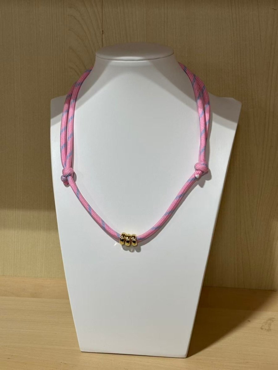 HANDMADE Summer Cotton Cord Paracord Rondelle Bead Bubble Gum Knot Adjustable Necklace
