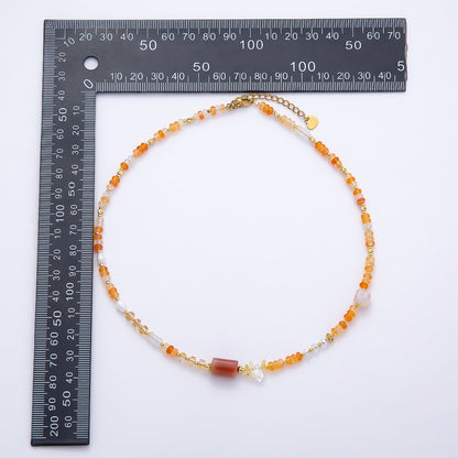 Handmade 4.2mm Yellow Citrine AB Shell Pearl Rondelle Multifaceted Gemstone Chain 15.5 Inch Necklace | WA-04738