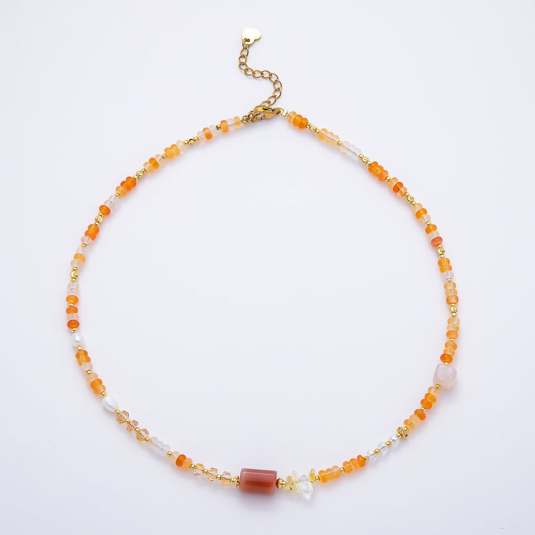 Handmade 4.2mm Yellow Citrine AB Shell Pearl Rondelle Multifaceted Gemstone Chain 15.5 Inch Necklace | WA-04738