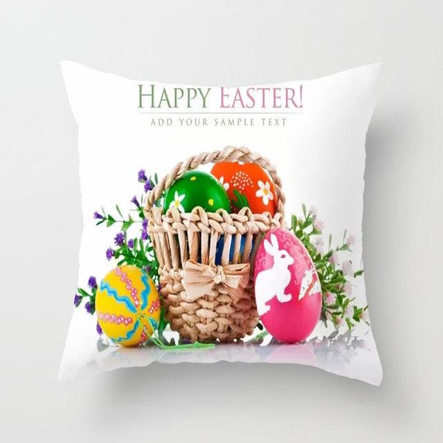 Happy Easter Pillowcase Easter Decorations For Home Party Rabbit Eggs Spring Easter Decor Linen Throw Pillow Cover Case Farmhouse Eggs Tree Rabbit Holiday Cushion Cover Polyester Pillow Cover