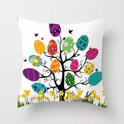 Happy Easter Pillowcase Easter Decorations For Home Party Rabbit Eggs Spring Easter Decor Linen Throw Pillow Cover Case Farmhouse Eggs Tree Rabbit Holiday Cushion Cover Polyester Pillow Cover
