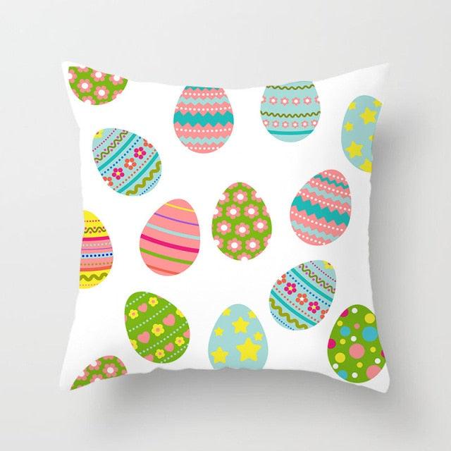Happy Easter Pillowcase Easter Decorations For Home Party Rabbit Eggs Spring Easter Decor Linen Throw Pillow Cover Case Farmhouse Eggs Tree Rabbit Holiday Cushion Cover Polyester Pillow Cover