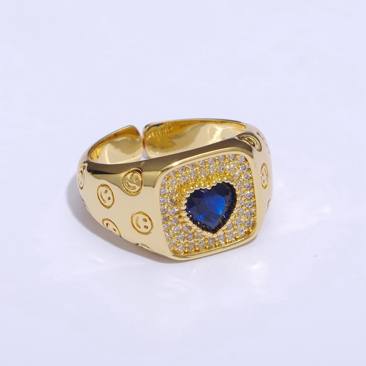 Happy Face Ring Gold Filled Heart Ring Simple Gold Signet Ring Open Ring for Stacking Jewelry us size 6.5 S-254 ~ S-257