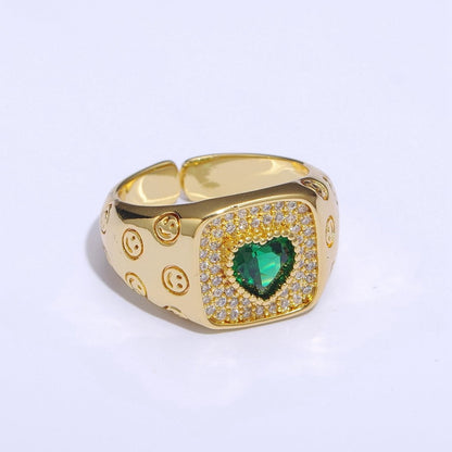 Happy Face Ring Gold Filled Heart Ring Simple Gold Signet Ring Open Ring for Stacking Jewelry us size 6.5 S-254 ~ S-257