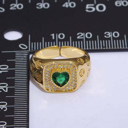 Happy Face Ring Gold Filled Heart Ring Simple Gold Signet Ring Open Ring for Stacking Jewelry us size 6.5 S-254 ~ S-257