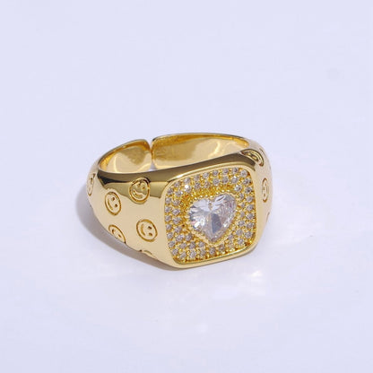 Happy Face Ring Gold Filled Heart Ring Simple Gold Signet Ring Open Ring for Stacking Jewelry us size 6.5 S-254 ~ S-257