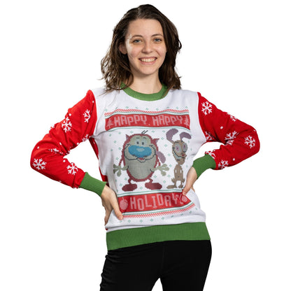 Happy Happy Holidays Ren &amp; Stimpy Character Sweater
