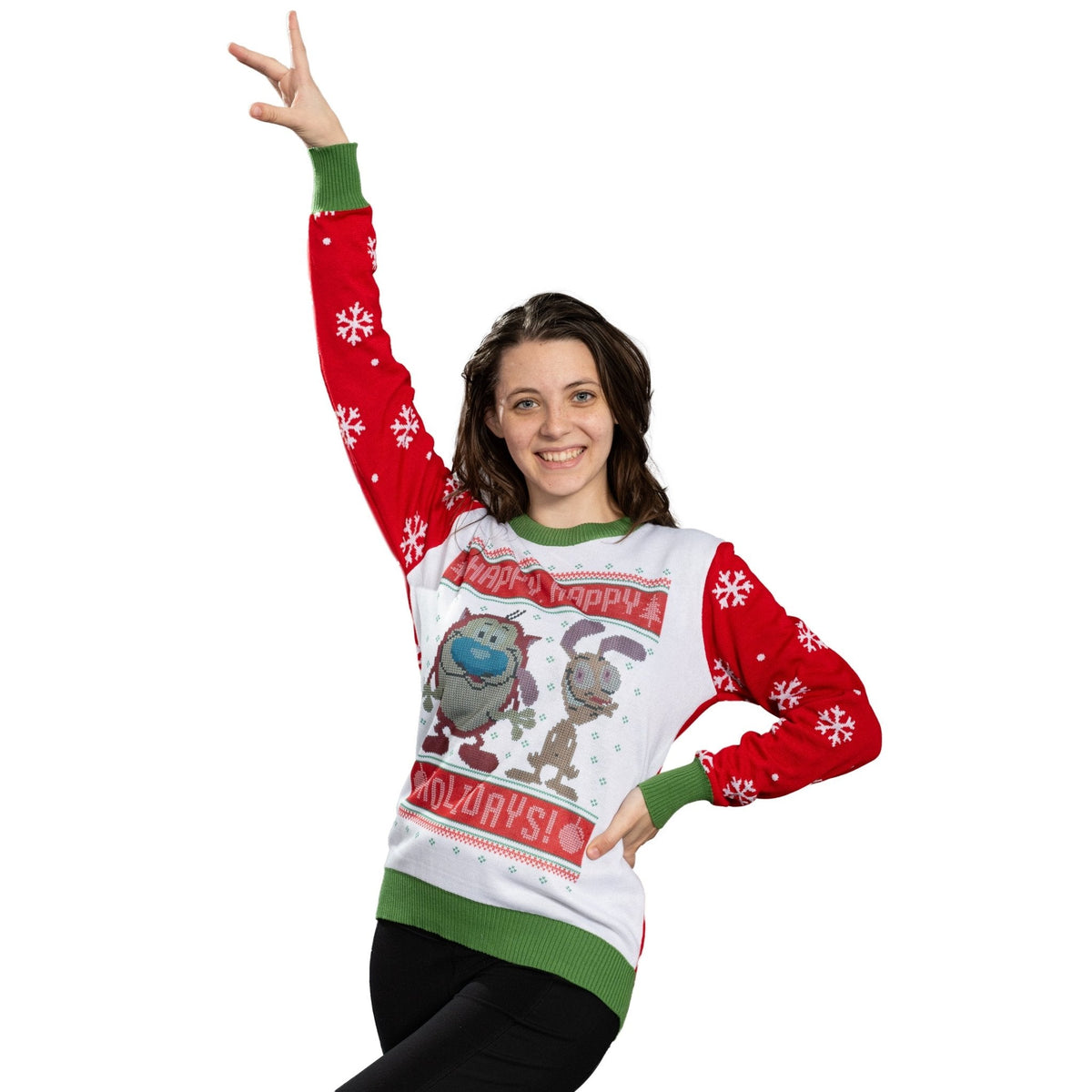 Happy Happy Holidays Ren &amp; Stimpy Character Sweater