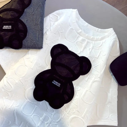 Harajuku Bear Jacquard T-shirt - Plus Size Loose Summer Tee