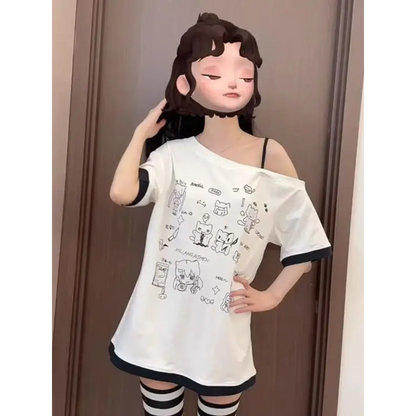 Harajuku Kawaii Cartoon Print Loose Tee – Gothic Sweet Style