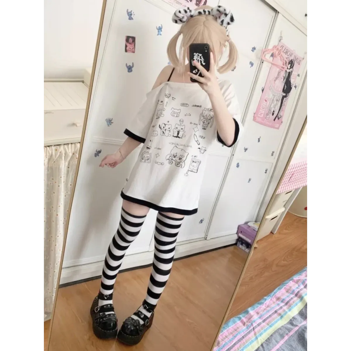 Harajuku Kawaii Cartoon Print Loose Tee – Gothic Sweet Style